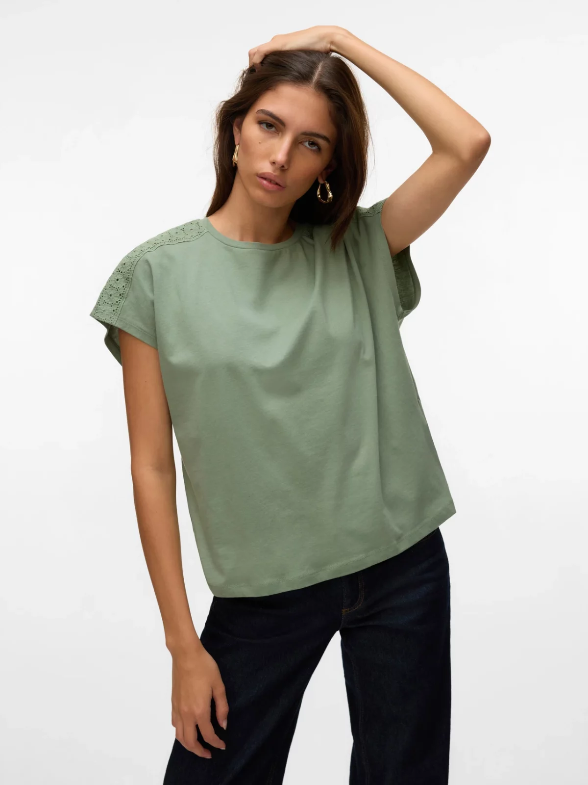 VMEMMY SS LACE TAPE TOP Hedge Green